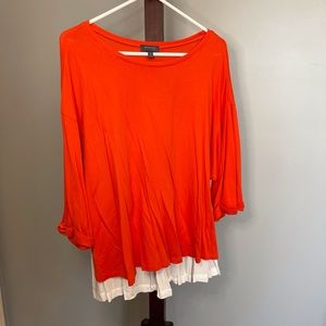 Orange and white 3/4 sleeve cotton shirt